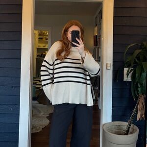 Gap Striped Black and Cream Women's Sweater